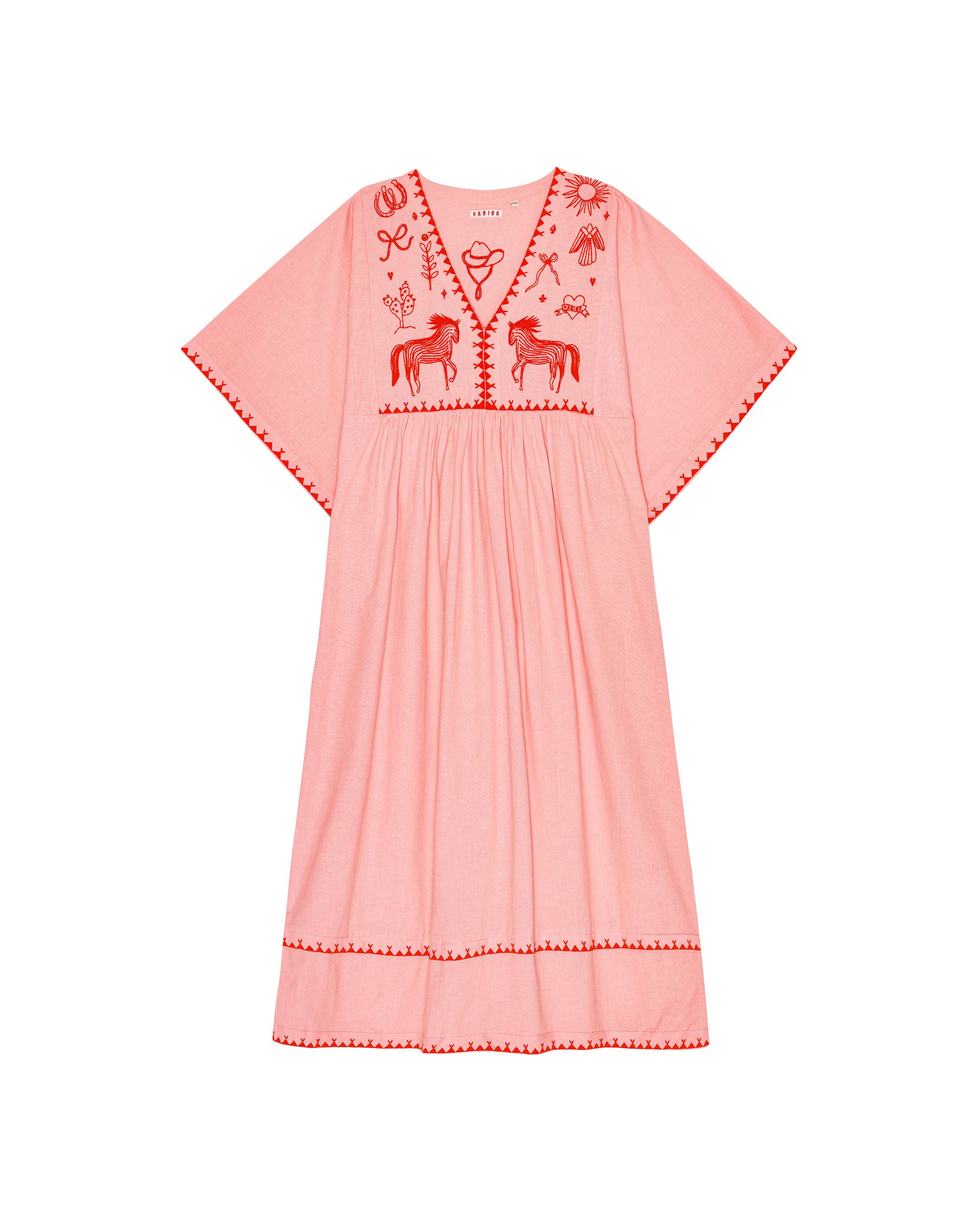 POLLY EMBROIDERY DRESS 3/4 SLEEVE - FLAMINGO POLLY EMBROIDERY DRESS 3/4 SLEEVE - FLAMINGO