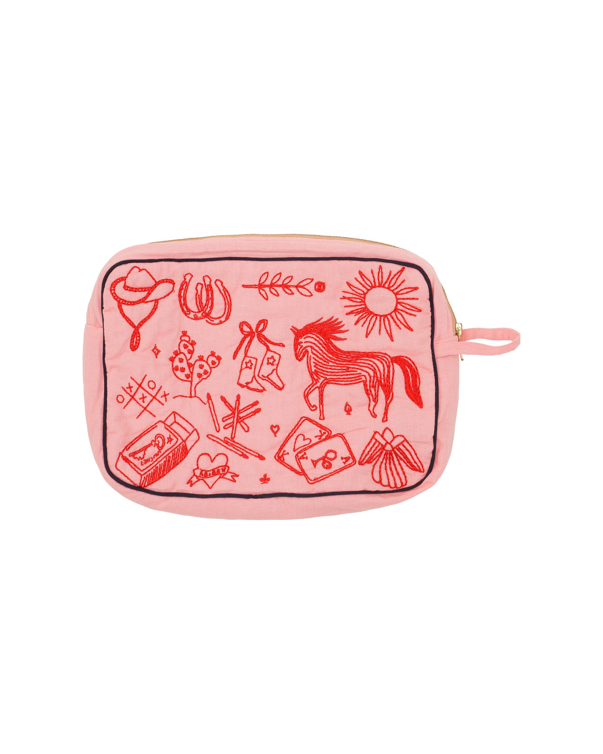 POLLY EMBROIDERY TOILETRY BAG FLAMINGO