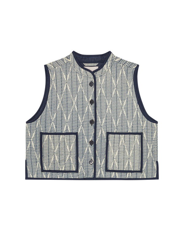 HABIBA AMINA IKAT SHORT QUILTED WAISTCOAT Waistcoat INDIGO