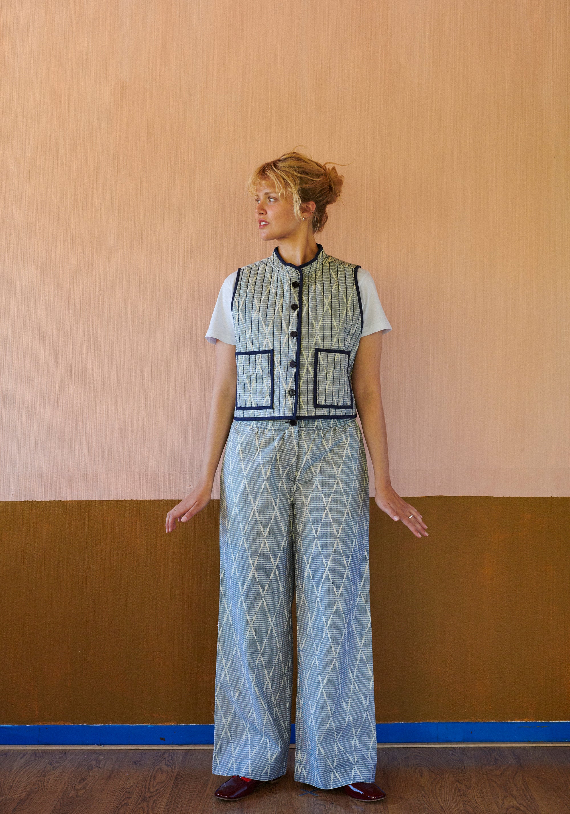 HABIBA AMINA IKAT SHORT QUILTED WAISTCOAT Waistcoat INDIGO