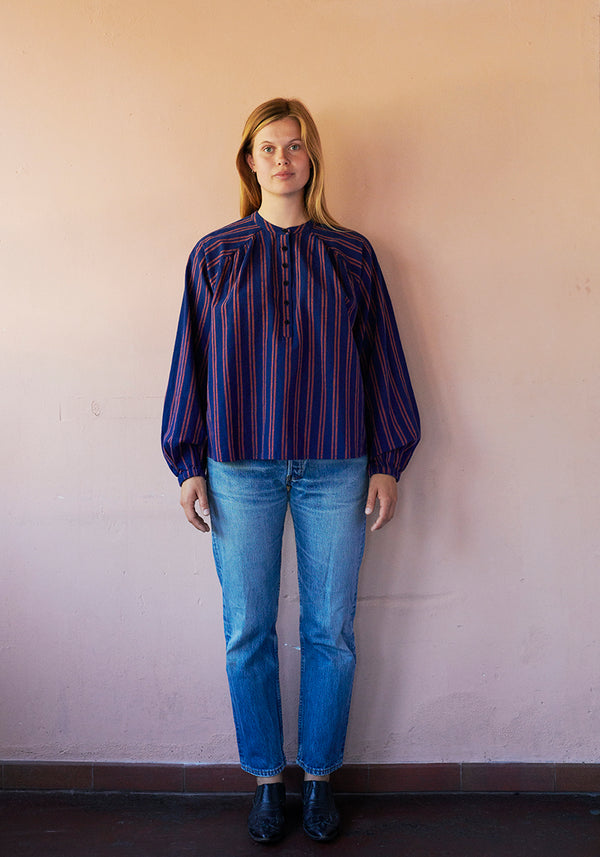 HABIBA BOLSTER STRIPE BLOUSE WITH GATHERINGS Blouse INDIGO