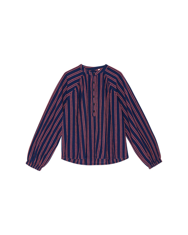 HABIBA BOLSTER STRIPE BLOUSE WITH GATHERINGS Blouse INDIGO