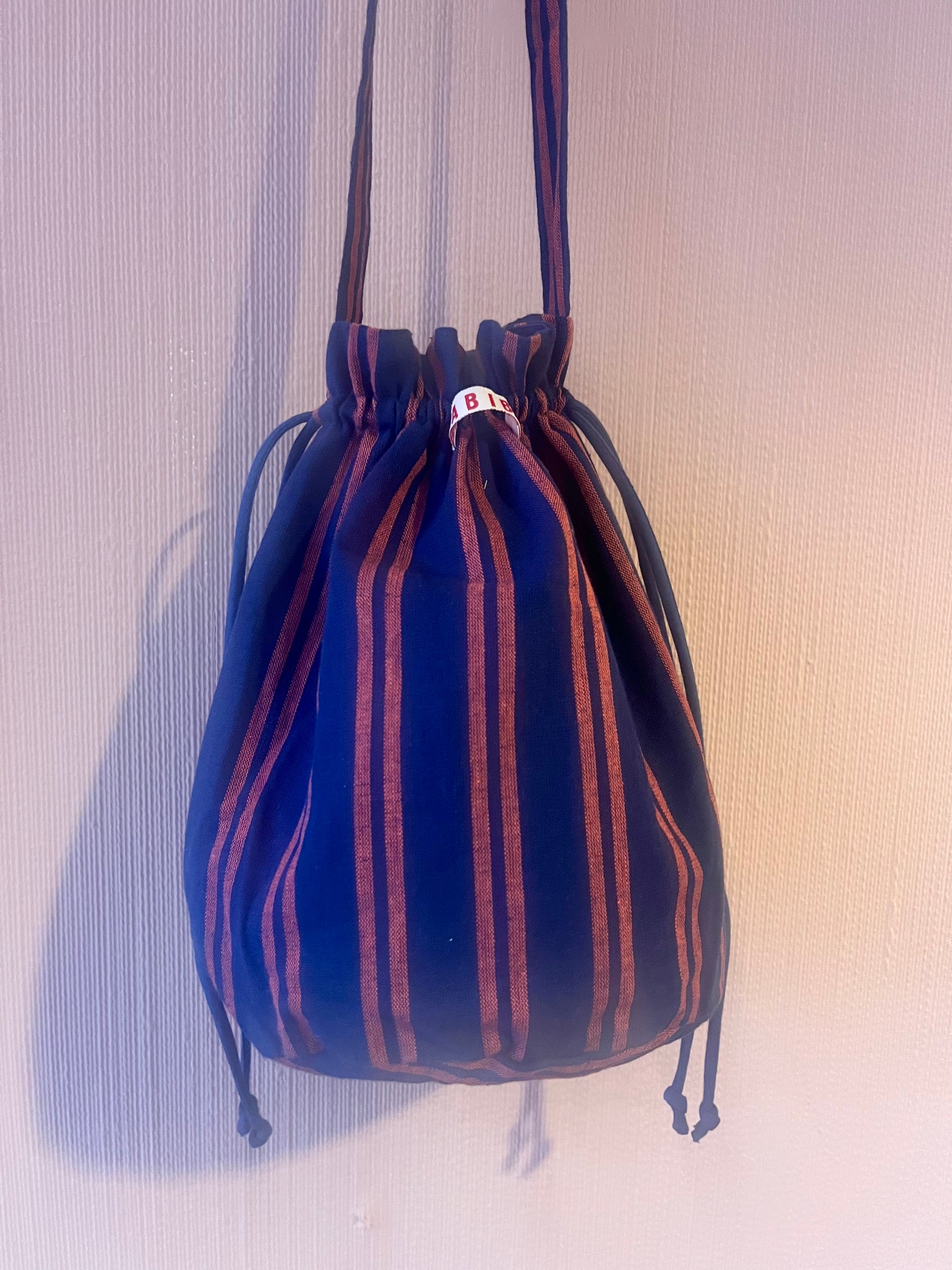 HABIBA BOLSTER STRIPE DRAWSTRING SACK Bag INDIGO