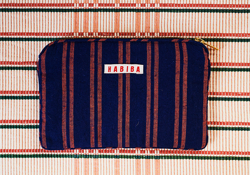 HABIBA BOLSTER STRIPE MINI CLUTCH Bag INDIGO