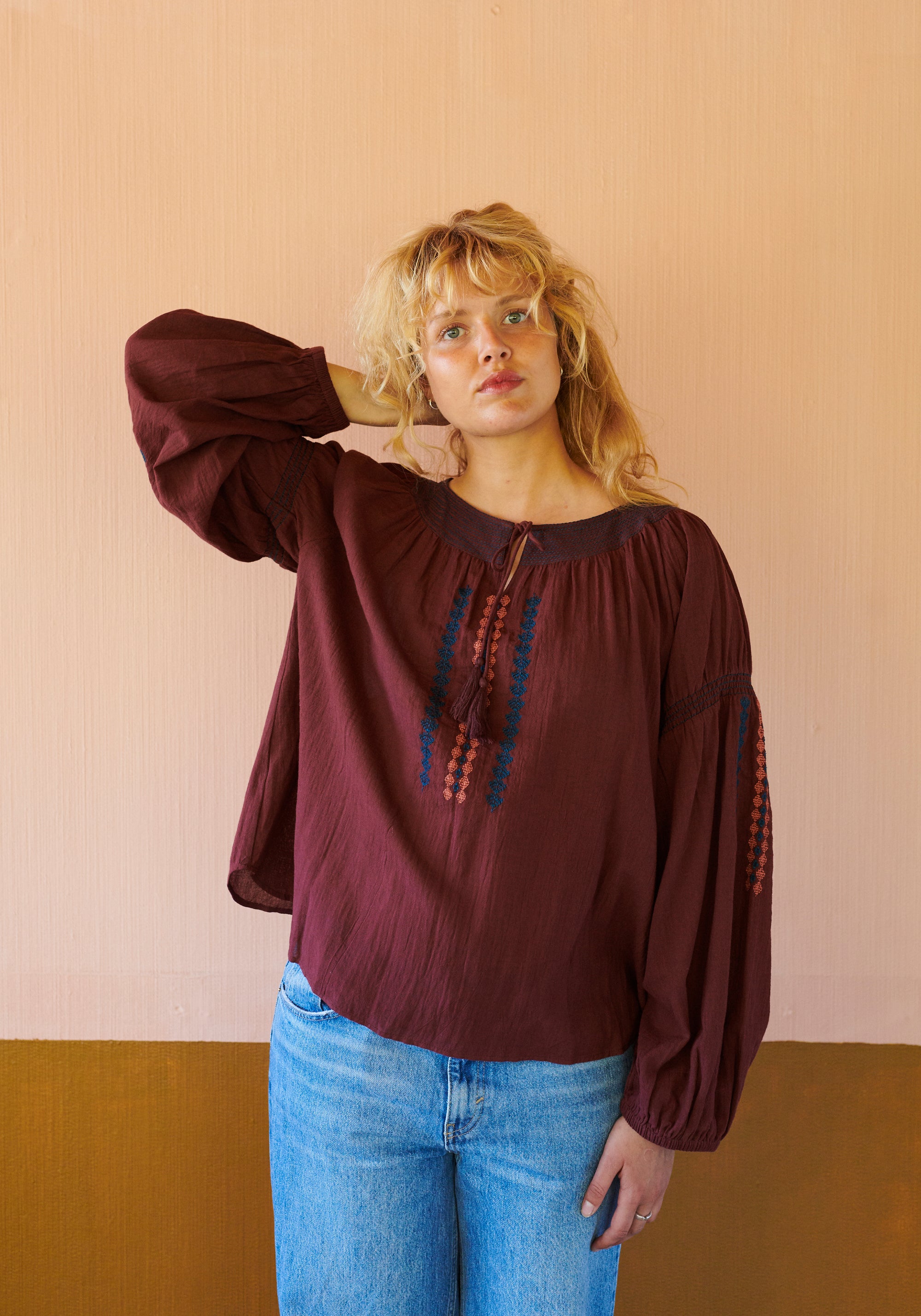 HABIBA ROMANIA BLOUSE W/ BELL SLEEVE Blouse BURGUNDY