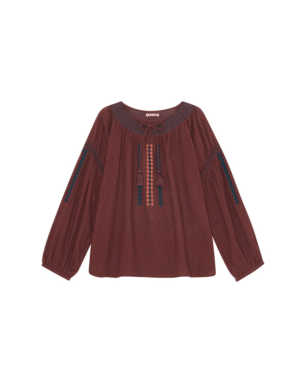 HABIBA ROMANIA BLOUSE W/ BELL SLEEVE Blouse BURGUNDY