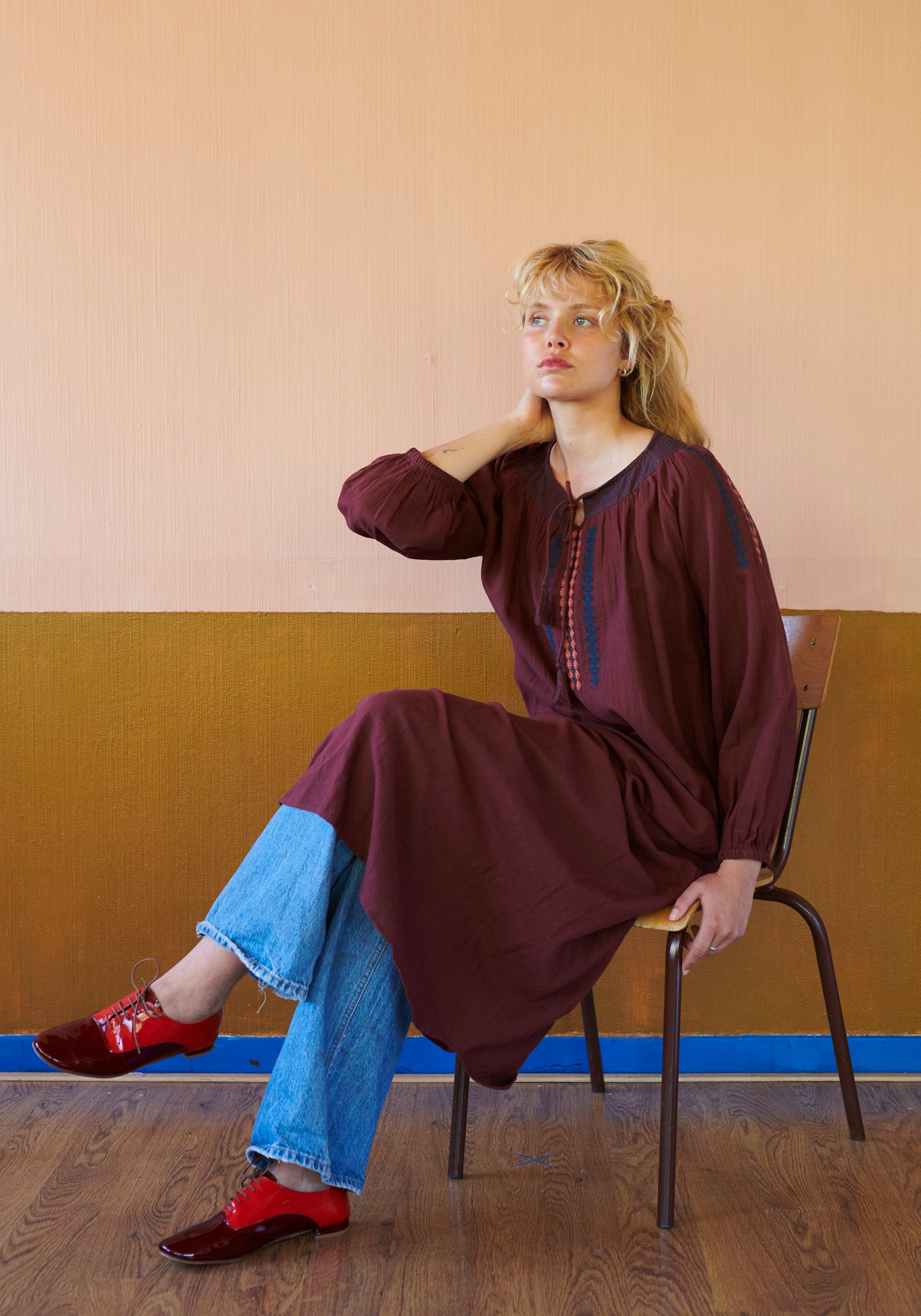 HABIBA ROMANIA LONG DRESS Dress BURGUNDY
