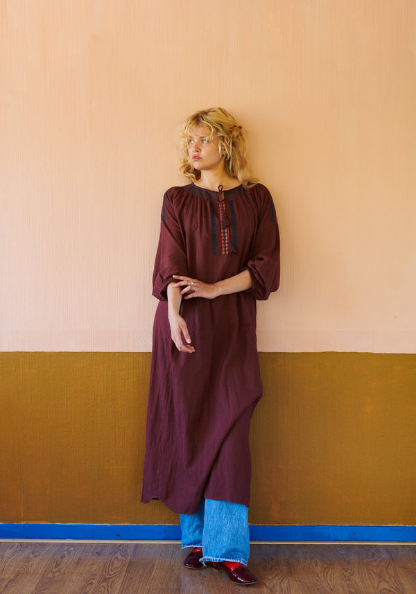 HABIBA ROMANIA LONG DRESS Dress BURGUNDY